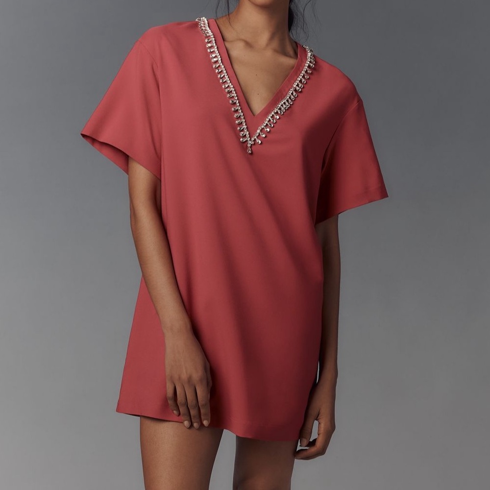 Anthropologie Hutch Rhinestone V Neck Dress